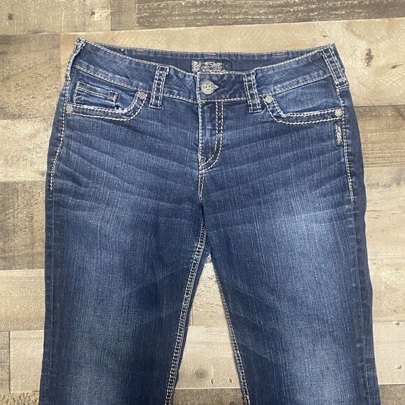 Silver Suki Mid Slim Boot Dark Wash Bootcut Stretch Jeans Size 31x31 - Picture 2 of 12